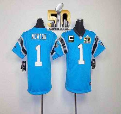 Nike Panthers #1 Cam Newton Blue Alternate With C Patch Super Bowl 50 Youth Stitched NFL Elite Jersey