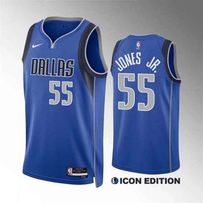 Men's Dallas Mavericks #55 Derrick Jones Jr Blue Icon Edition Stitched  Basketball Jersey