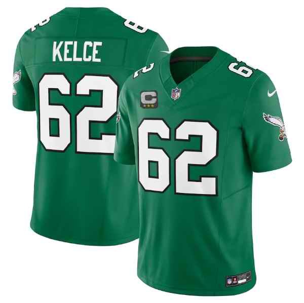 Men's Philadelphia Eagles #62 Jason Kelce Green 2023 F.U.S.E. Vapor Untouchable With 4-Star C Patch Stitched Football Jersey