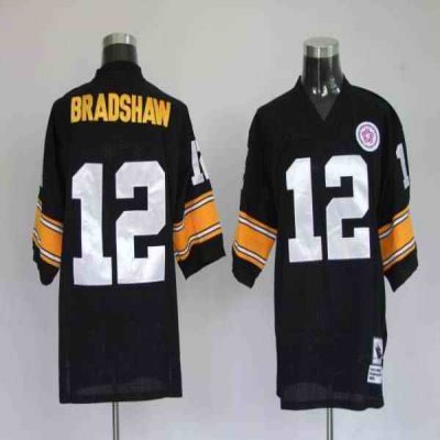 Mitchell & Ness Steelers #12 Terry Bradshaw Black Stitched Throwback NFL Jersey