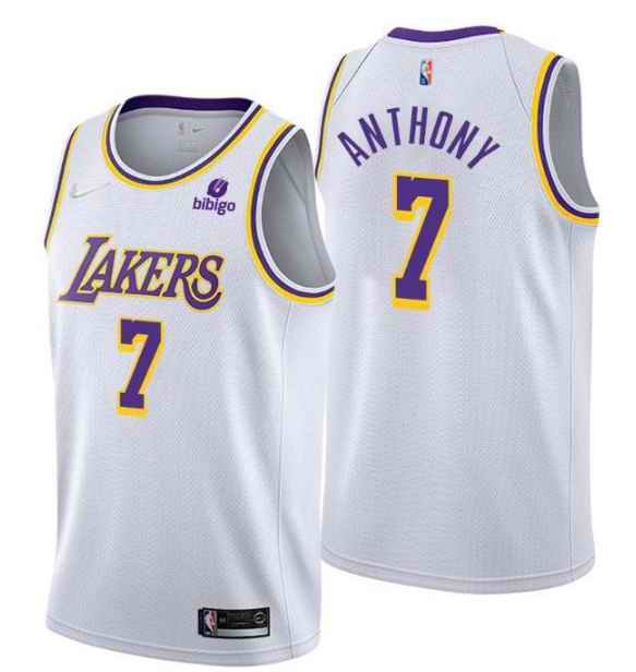 Men's Los Angeles Lakers #7 Carmelo Anthony White 75th Anniversary Stitched Basketball Jersey