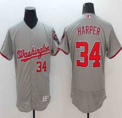 Nationals #34 Bryce Harper Grey Flexbase Authentic Collection Stitched MLB Jersey