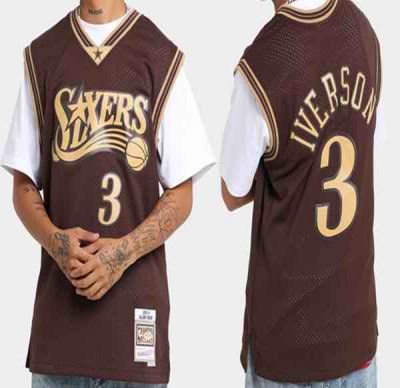 Men's Philadelphia 76ers #3 Allen Iverson Brown Swingman Stitched Jersey