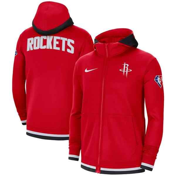 Men's Houston Rockets Red 75th Anniversary Performance Showtime Full-Zip Hoodie Jacket