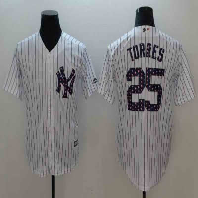 Men's MLB New York Yankees #25 Gleyber Torres White 2018 Stars & Stripes Cool Base Jersey