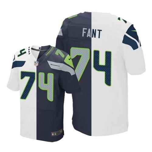 Nike Seahawks #74 George Fant White/Steel Blue Men's Stitched NFL Elite Split Jersey