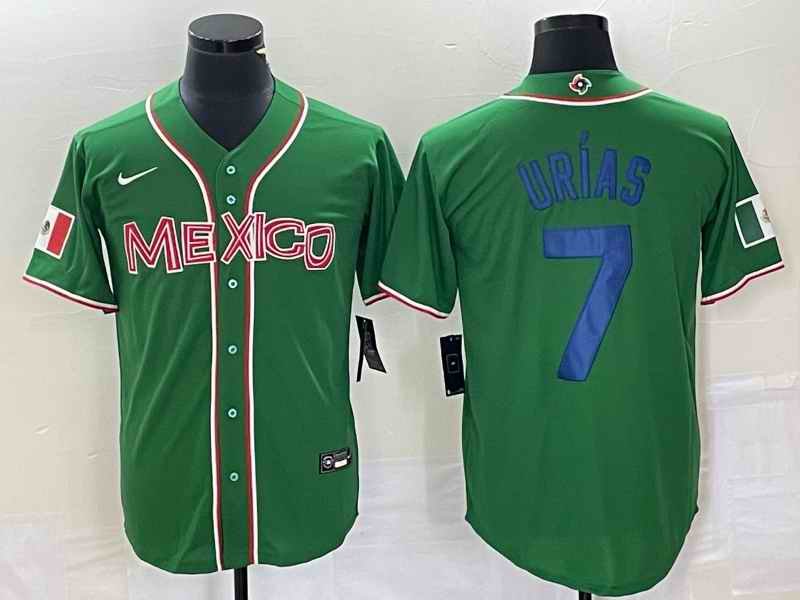 Men's Mexico Baseball #7 Julio Ur'as 2023 Green World Baseball With Patch Classic Stitched Jersey