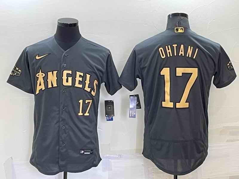 Men's Los Angeles Angels #17 Shohei Ohtani 2022 All-star Charcoal Flex Base Stitched Jersey