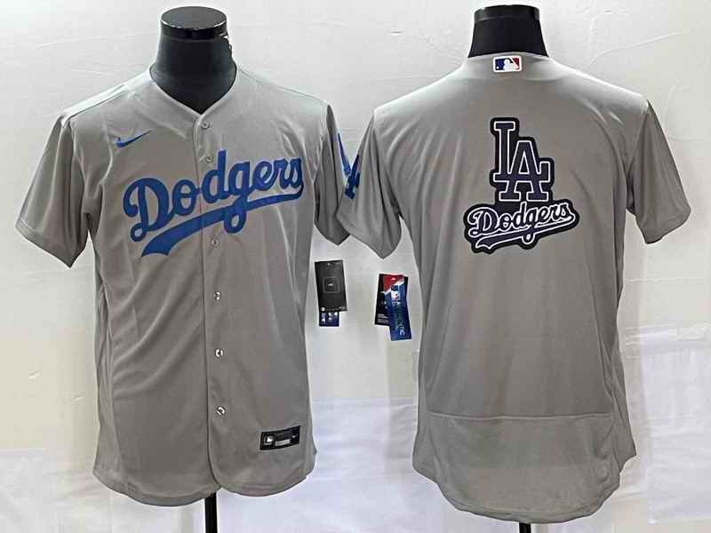 Men's Los Angeles Dodgers Grey Team Big Logo Flex Base Stitched Baseball Jersey