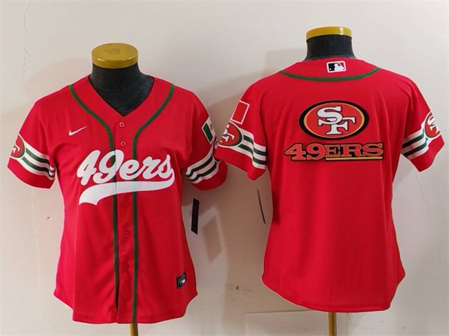 Women's San Francisco 49ers Team Big Logo Red Mexico With Patch Cool Base Stitched Baseball Jersey(Run Small)