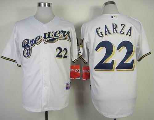 Brewers #22 Matt Garza White Cool Base Stitched MLB Jersey