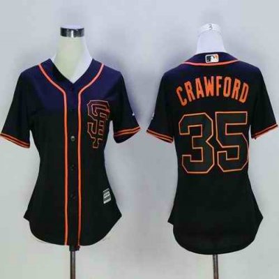 Giants #35 Brandon Crawford Black Alternate Women's Stitched MLB Jersey