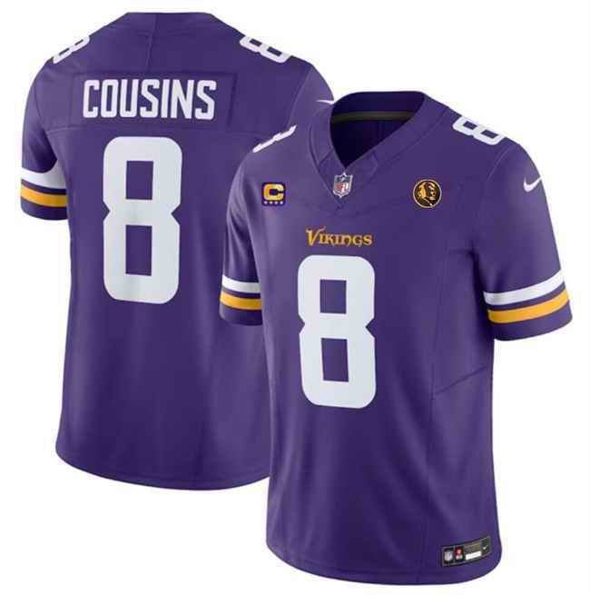 Men's Minnesota Vikings #8 Kirk Cousins Purple 2023 F.U.S.E. With 4-star C Patch And John Madden Patch Vapor Limited Stitched Football Jersey