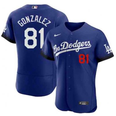 Men's Los Angeles Dodgers #81 Victor Gonzalez 2021 Royal City Connect Flex Base Stitched Baseball Jersey