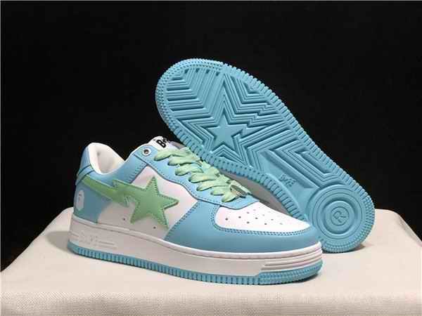 Women's Bape Sta Low Top Leather Blue/White Shoes 007