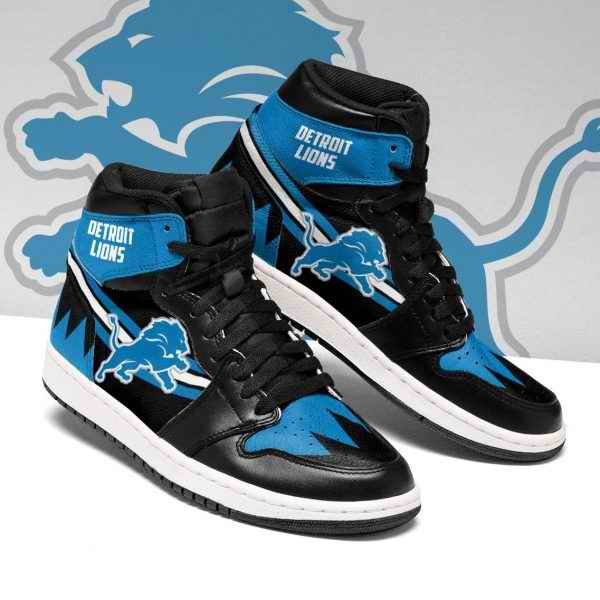 Women's Detroit Lions High Top Leather AJ1 Sneakers 002