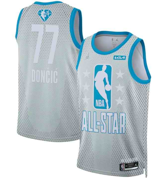 Men's Dallas Mavericks #77 Luka Doncic 2022 All-Star Grey 75th Anniversary Navy Stitched Basketball Jersey