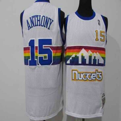 Men's Denver Nuggets #15 Carmelo Anthony White 2003-04 Throwback Stitched Jersey