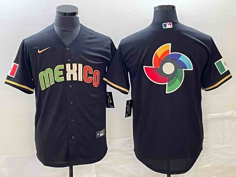 Men's Mexico Baseball Black 2023 World Baseball Classic Team Big Logo Stitched Jersey