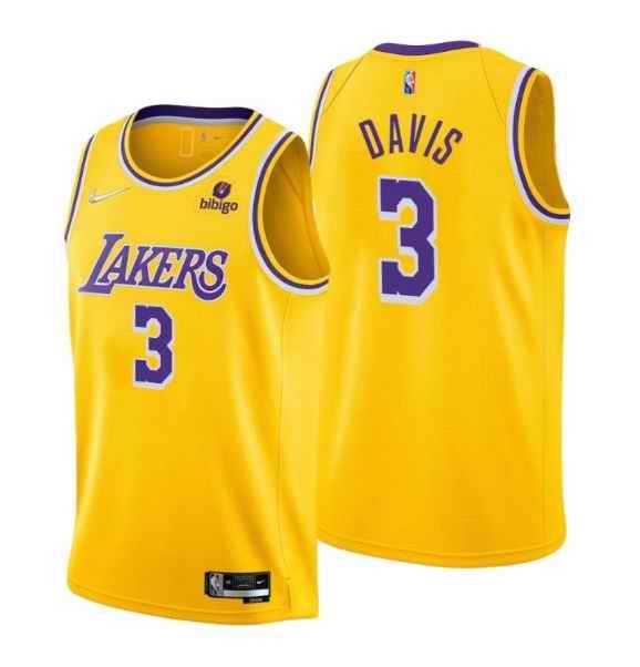 Men's Los Angeles Lakers #3 Anthony Davis Yellow 75th Anniversary Stitched Jersey