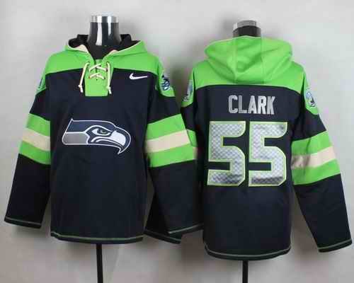 Nike Seahawks #55 Frank Clark Steel Blue Player Pullover NFL Hoodie