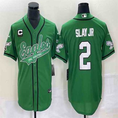 Men's Philadelphia Eagles #2 Darius Slay JR Green With 3-star C Patch Cool Base Stitched Baseball Jersey