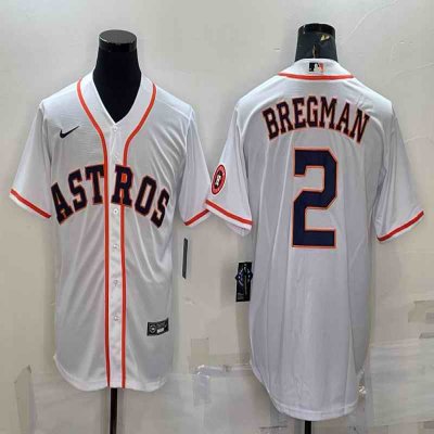 Men's Houston Astros #2 Alex Bregman White With Patch Cool Base Stitched Jersey