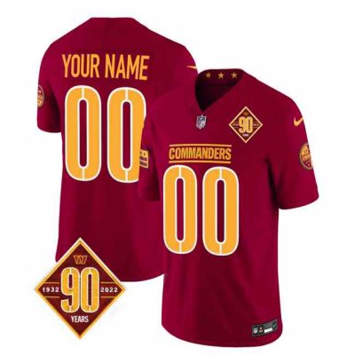 Men's Washington Commanders Active Player Custom Burgundy 2023 F.U.S.E. 90th Anniversary Vapor Limited Stitched Football Jersey