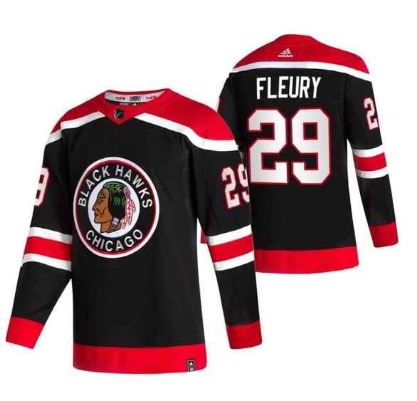 Men's Chicago Blackhawks #29 Marc-Andre Fleury 2020-21 Black Reverse Retro Stitched Jersey