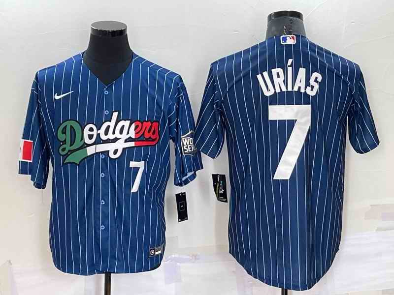 Men's Los Angeles Dodgers #7 Julio Urias Navy Mexico World Series Cool Base Stitched Baseball Jersey