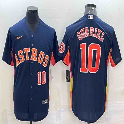 Men's Houston Astros #10 Yuli Gurriel Navy With Patch Cool Base Stitched Jersey