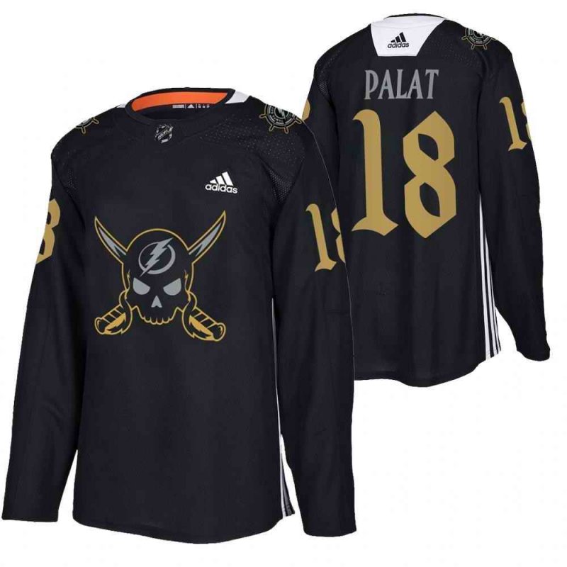 Men's Tampa Bay Lightning #18 Ondrej Palat Black Gasparilla inspired Pirate-themed Warmup Stitched Jersy