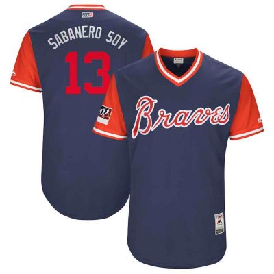 Men's Atlanta Braves #13 Ronald Acuna Jr. Sabanero Soy Majestic Navy/Red 2018 Players' Weekend Authentic Stitched MLB Jersey