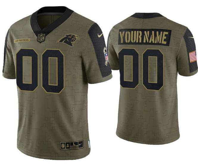 Men's Carolina Panthers Customized 2021 Olive Salute To Service Limited Stitched Jersey