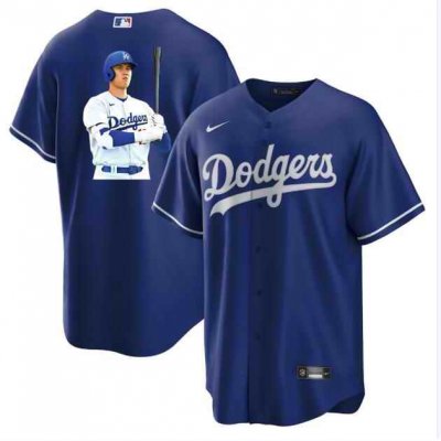 Men's Los Angeles Dodgers #17 Shohei Ohtani Blue Big Logo Cool Base Stitched Jersey