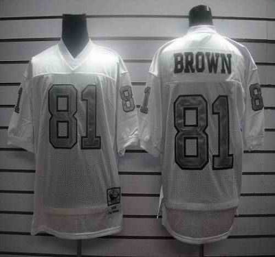 Mitchell and Ness Raiders #81 T.Brown White Silver No. Stitched NFL Jersey