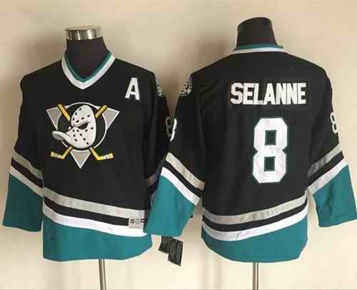 Ducks #8 Teemu Selanne Black CCM Throwback Youth Stitched NHL Jersey