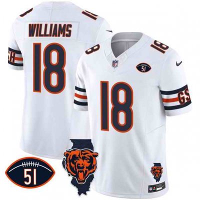 Men's Chicago Bears #18 Caleb Williams White F.U.S.E. With Illinois and No. 51 Patch Stitched Football Jersey