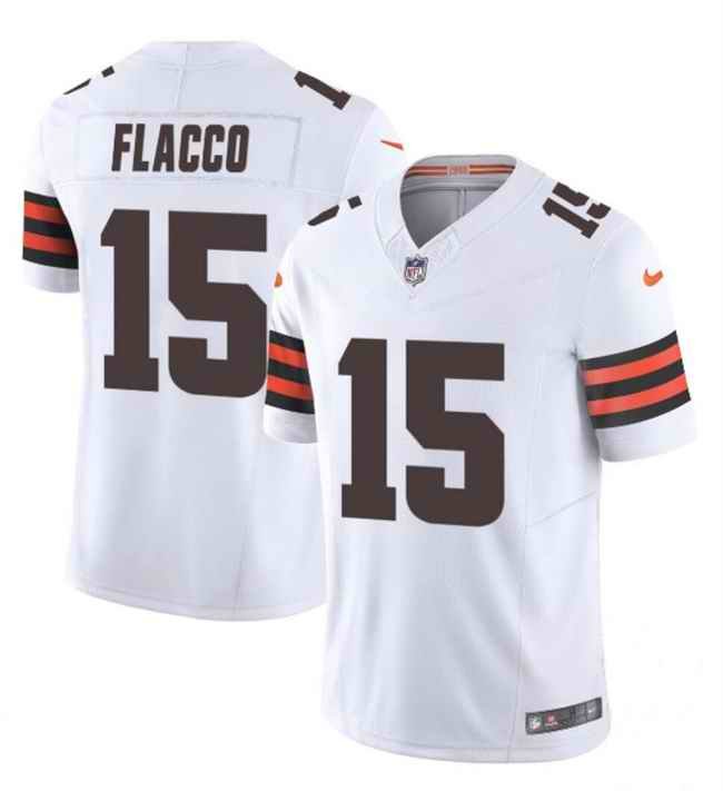 Men's Cleveland Browns #15 Joe Flacco White 2023 F.U.S.E. Vapor Limited Stitched Football Jersey