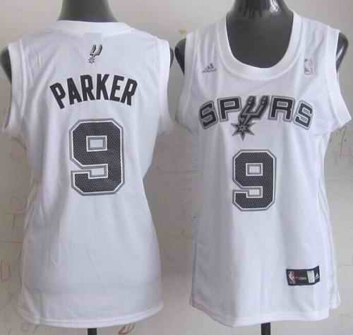 Spurs #9 Tony Parker White Women's Fashion Stitched NBA Jersey