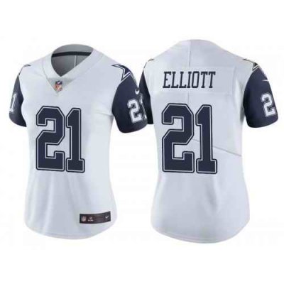 Women's Dallas Cowboys #21 Ezekiel Elliott White Vapor Untouchable Limited Stitched Jersey(Run Small'