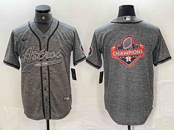 Men's Houston Astros Grey Team Big Logo With Patch Cool Base Stitched Baseball Jersey