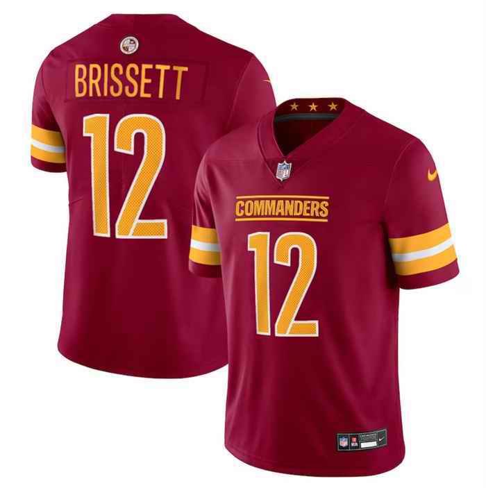 Men's Washington Commanders #12 Jacoby Brissett Burgundy 2023 F.U.S.E. Vapor Limited Stitched Football Jersey