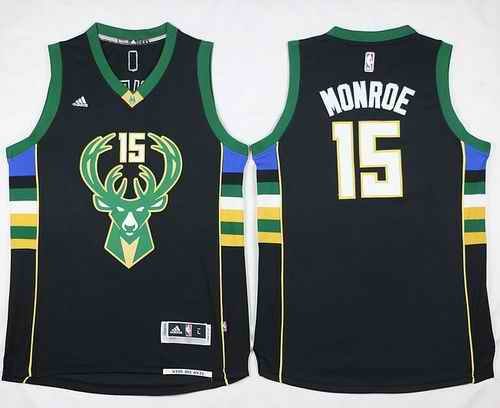 Bucks #15 Greg Monroe Black Stitched NBA Jersey