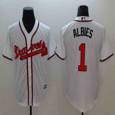 Men's Atlanta Braves #1 Ozhaino Albies White Flexbase Stitched MLB Jersey