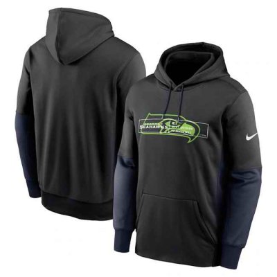 Men's Seattle Seahawks Black Color Block Fleece Performance Pullover Hoodie