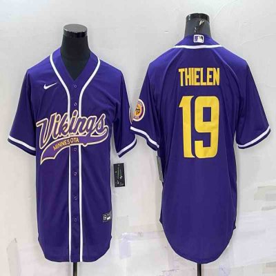 Men's Minnesota Vikings #19 Adam Thielen Purple Gold With Patch Cool Base Stitched Baseball Jersey