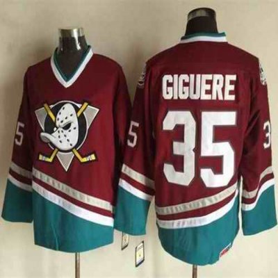 Ducks #35 Jean-Sebastien Giguere Red CCM Throwback Stitched NHL Jersey