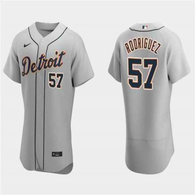 Men's Detroit Tigers #57 Eduardo Rodriguez Grey Flex Base Stitched Jersey