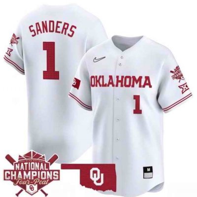 Men's Oklahoma Sooners #1 Cydney Sanders White 2024 Softball National Champions Stitched  Jersey